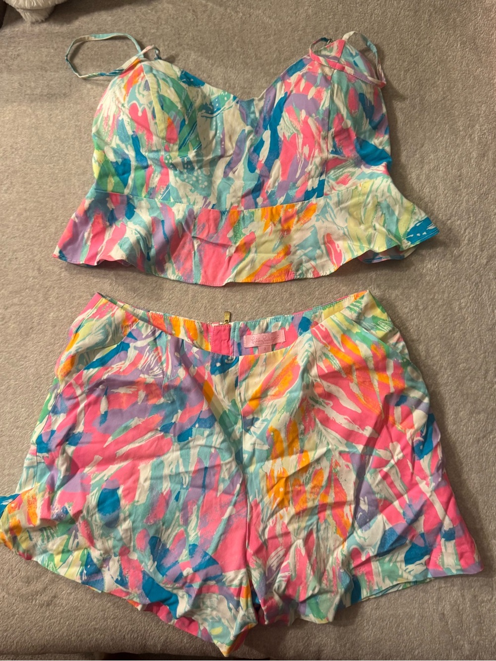 Lilly Pulitzer Colorful Abstract Print Crop Top & Shorts Set